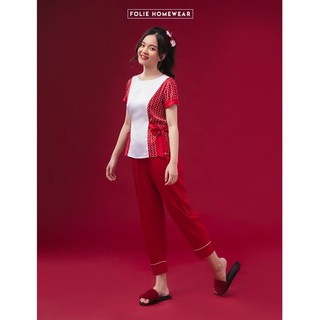 Folie Homewear đồ mặc nhà tay ngắn quần dài lụa 2 màu FB98