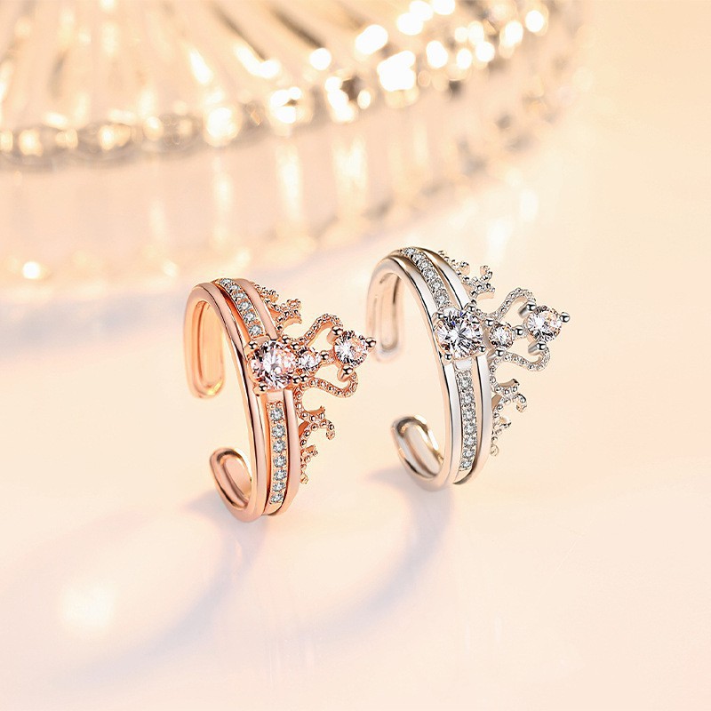 Nhẫn Bạc Nữ - Nhẫn Vương Miện Kim Cương nhân tạo Siêu Đẹp Phong Cách Hàn Quốc Hot Trend