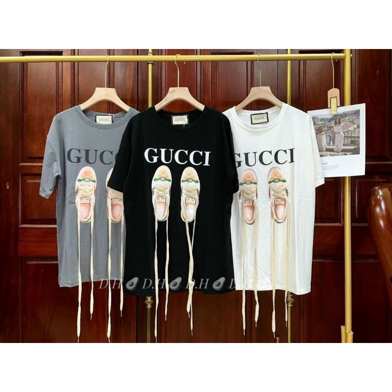 Áo Phông Đôi Giày GC Cực Hót Form Rộng Tay Lỡ, Áo Thun Nữ Cổ Tròn Cotton