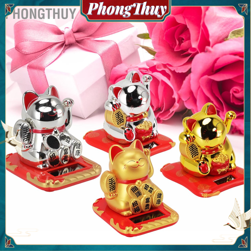 Mèo Thần Tài Vẫy Tay Dùng Năng Lượng Mặt Trời Dễ Thương Mang Lại May Mắn Tài Lộc Trang Trí Gia Đình Xe Hơi