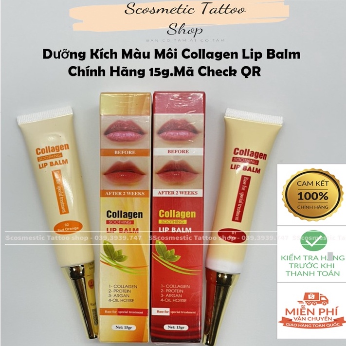 Son dưỡng kích màu môi Collagen Lip Balm làm mềm mại ,căng bóng làm đậm màu sau phun xăm 15g-MÃ CHECK QR