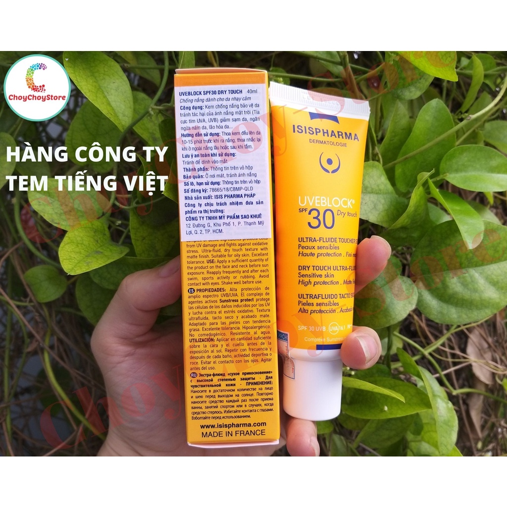 [TEM CTY] Kem chống nắng ISIS PHARMA Uveblock SPF30 Dry Touch 40 mL - Kem chống nắng cho da dầu