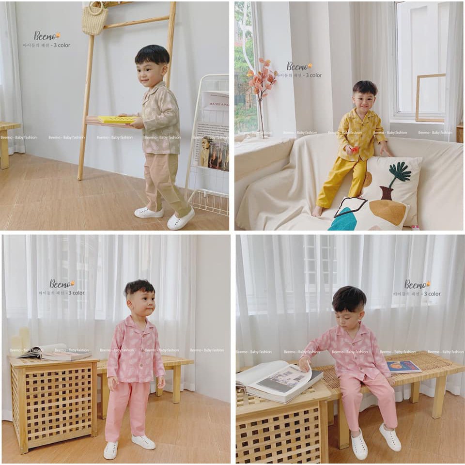 đồ bộ bé trai bé gái pijama hạo tiết lá chất thô lụa cao cấp không nhăn