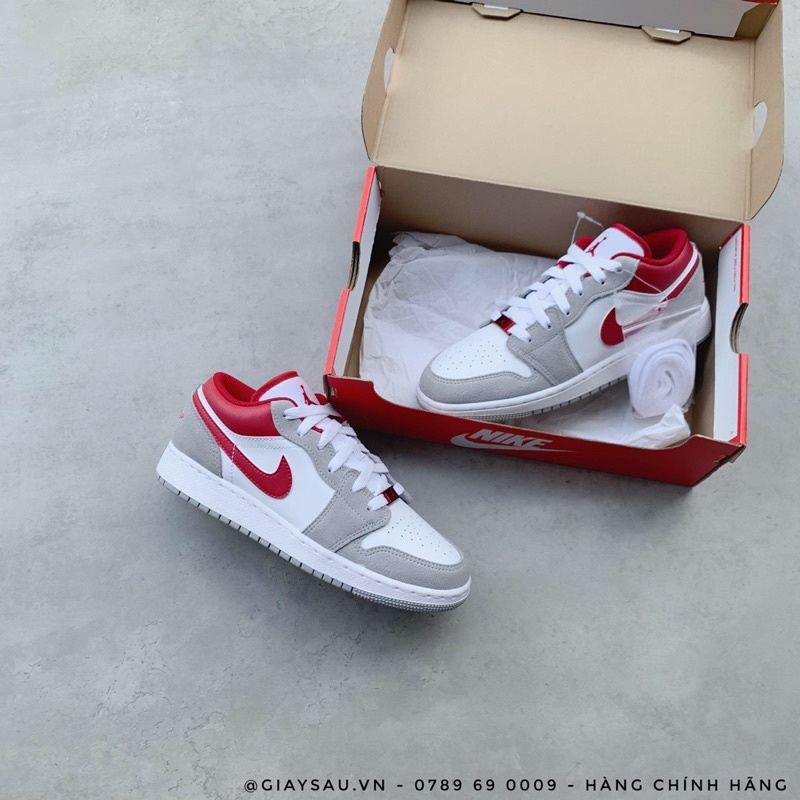 GIÀY JD1 LOW GREY RED DA LỘN LAI AU CAO CẤP