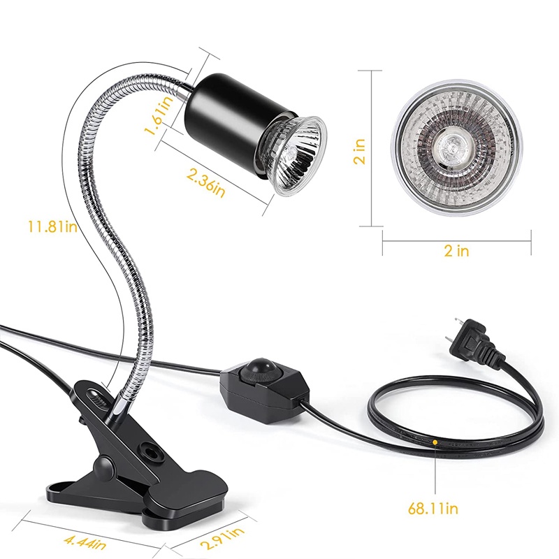 Đèn sưởi UVA + UVB 3.0 25w50w75w, dùng để sưởi ấm cho rùa, động vật lưỡng cư và thú cưng, kèm kẹp đèn có thể xoay 360 độ