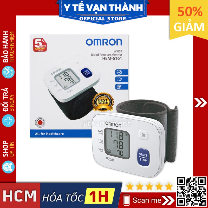 ✅ [Chính Hãng DKSH] Máy Đo Huyết Áp Cổ Tay: Omron HEM-6161 -VT0010 | Y Tế Vạn Thành