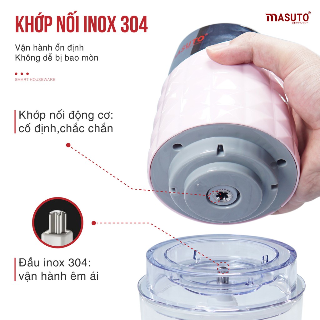 Máy xay sinh tố đa năng Masuto cối 0,6L say thịt đồ ăn dặm tỏi ớt siêu nhuyễn chỉ 10s MUA 1 TĂNG 1