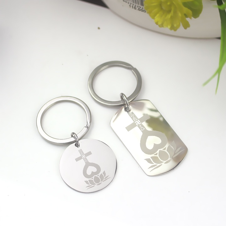 Móc khóa inox khắc dấu thiên tâm đẹp, không phai, không gỉ - Tâm an vạn sự an