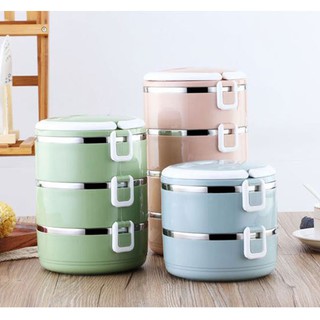 Hộp Cơm Giữ Nhiệt Inox 304 3 Tầng Tròn 2 Lớp Chống Gỉ Và Tràn Đổ