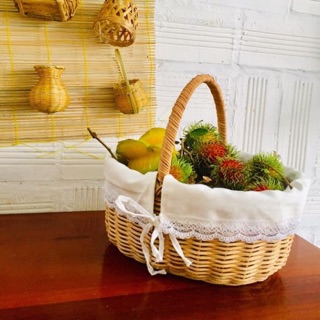 Giỏ mây picnic có lót trắng, giỏ mây đựng đồ đa năng