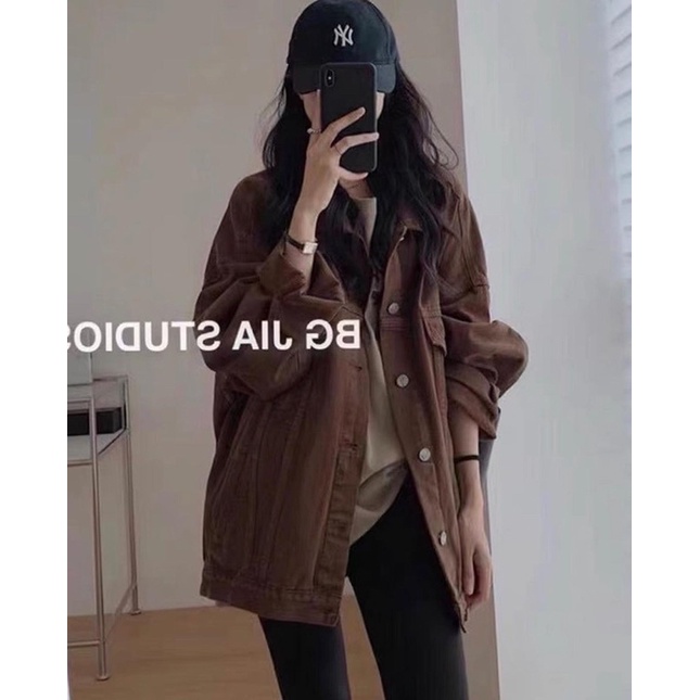 Áo khoác bò demin xanh nhạt túi trước hộp , Áo khoác jean from rộng xanh quảng châu YANSOO AK06