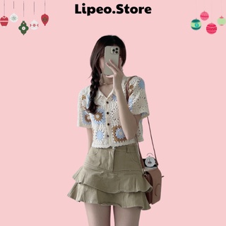 Áo LEN dáng Croptop hoa cúc cổ đức hàng Quảng Châu