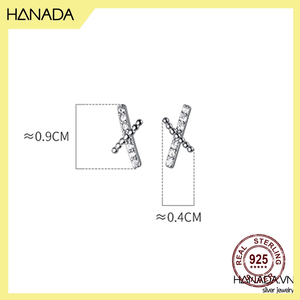 Bông Tai Bạc 925 Hanada 0798 Chữ X Đính Đá C11