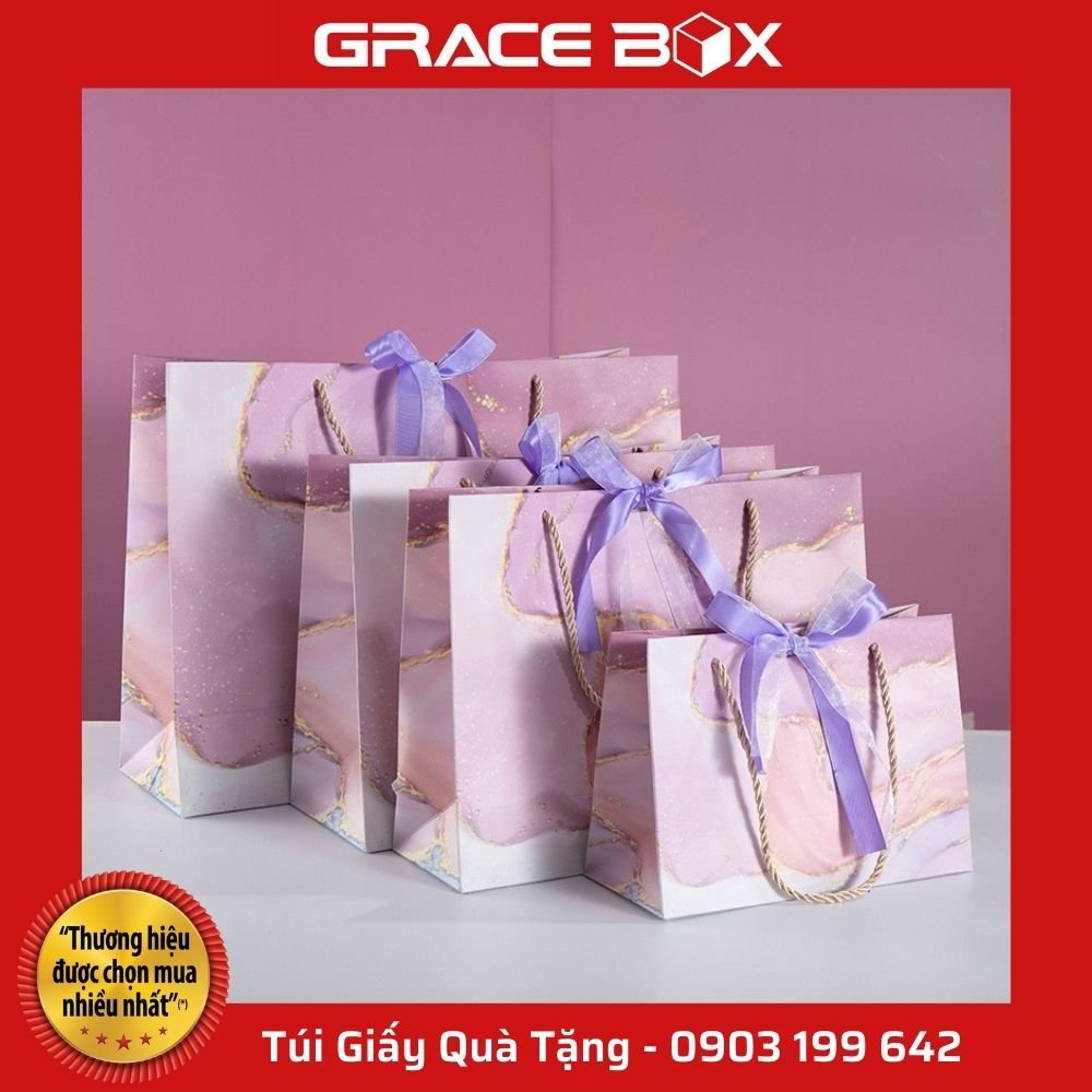 {Mẫu Hot} Túi Giấy Quà Tặng Vân Đá Hồng Sang Trọng - Mẫu HOT Nhất Tại Siêu Thị Bao Bì Grace Box