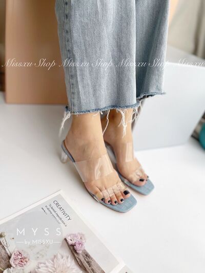 Giày guốc nữ 2 quai trong phối gót trong suốt 5cm thời trang MYSS - SU115