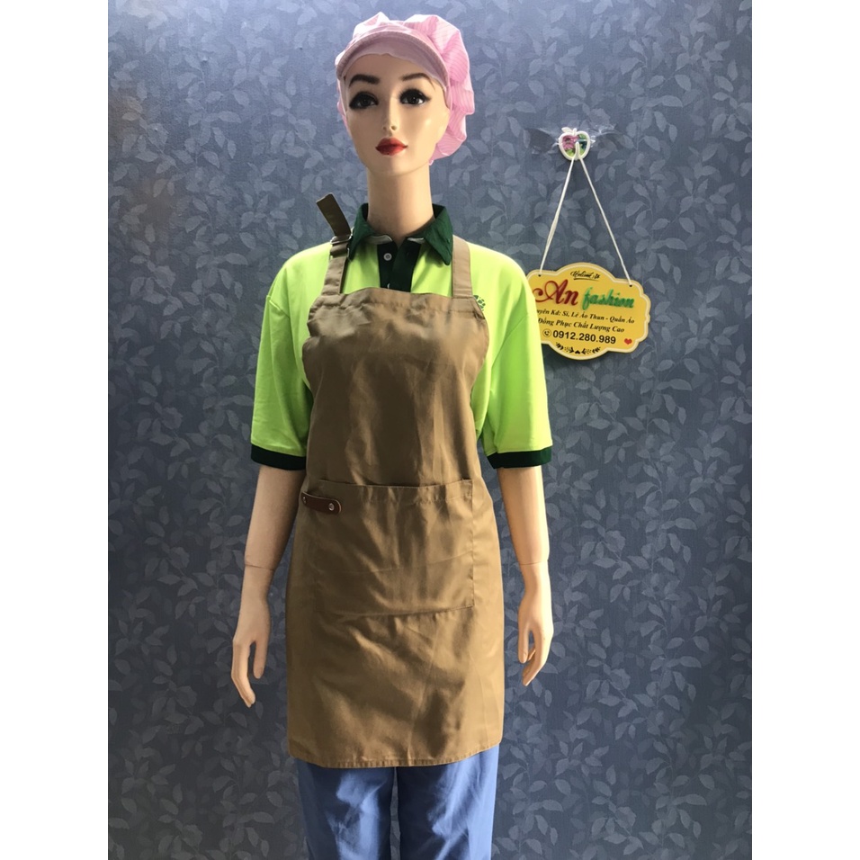 Tạp Dề Kaki Dài Màu Xám Kem Nam/Nữ Nhân Viên Phục Vụ Quán Cafe, Nhà Hàng, Gia Đình_Hình chụp thực.