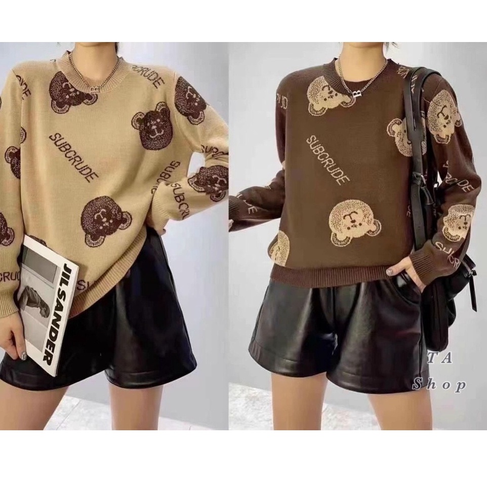 Áo len cổ tròn họa tiết bo gấu siêu đẹp