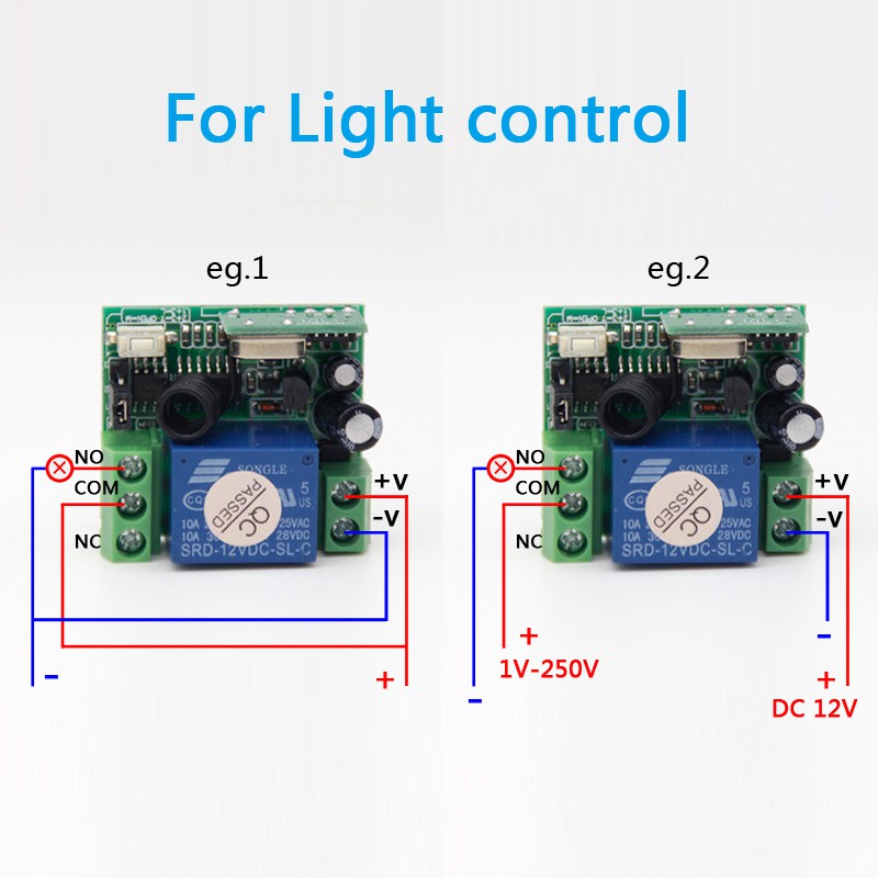 Mạch điều khiển từ xa RF 433Mhz kèm remote 2 nút (dùng nguồn 12v điều khiển)