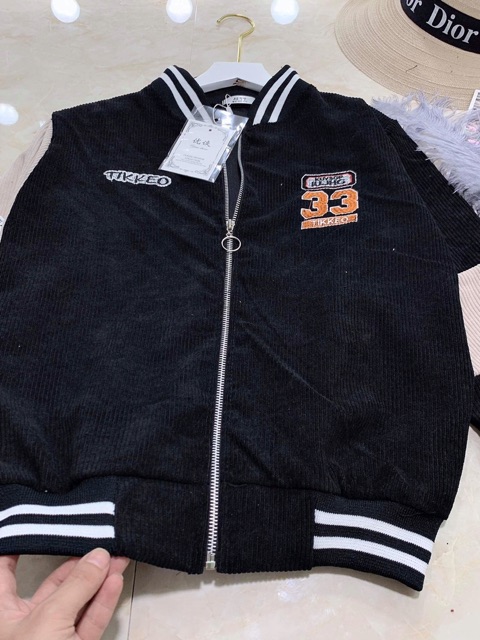 Áo khoác bomber nhung cadigan thể thao