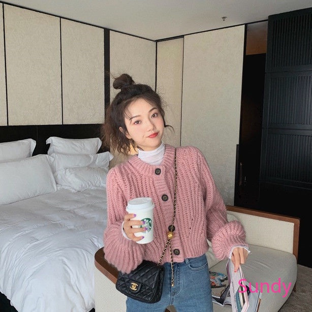 Áo Khoác Cardigan Dệt Kim Tay Dài Dáng Rộng Thời Trang Mùa Thu Cho Nữ