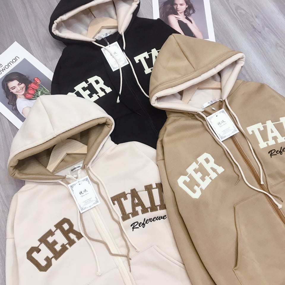 Áo ấm thu đông nữ - Áo khoác zip nữ chất nỉ ngoại 2 lớp dày mềm mịn chữ thêu nổi,hoodie zip nữ local brand giữ ấm tốt