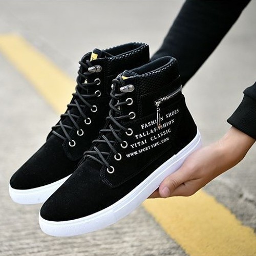 GIÀY SNEAKER NAM ĐEN CỔ CAO - DÂY BUỘC - ĐẾ DÀY - MŨI TRÒN | BigBuy360 - bigbuy360.vn