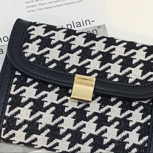 Ví mini cầm tay Houndstooth kiểu Hàn thanh lịch khóa Vuông - UniP