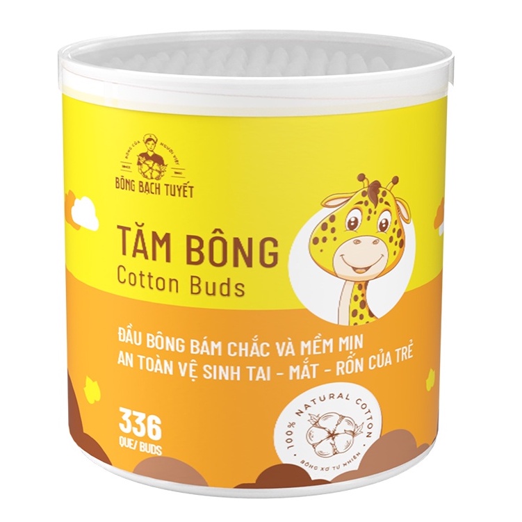 Bao bì mới - Hộp Tăm bông 336 cây trẻ em Bông Bạch Tuyết - hộp tròn