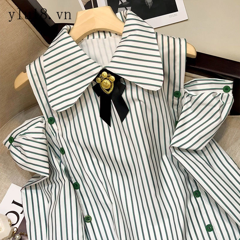 Hàng Có Sẵn Áo Sơ Mi Lười Mùa Hè Cao Cấp Phong Cách Pháp Cổ polo Họa Tiết Kẻ Sọc Hở Vai Sang Trọng Siêu Hot Cho Nam Và Nữ