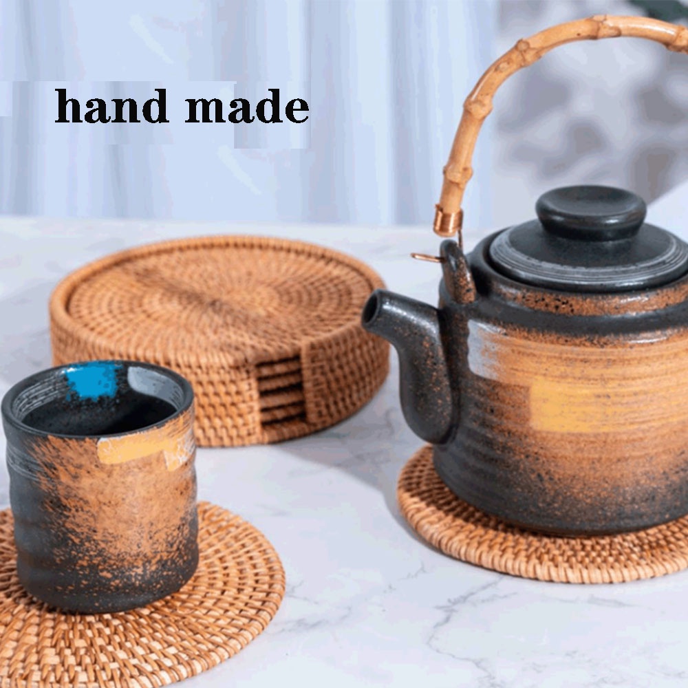 Miếng lót ly đan mây dáng tròn cách nhiệt tiện lợi