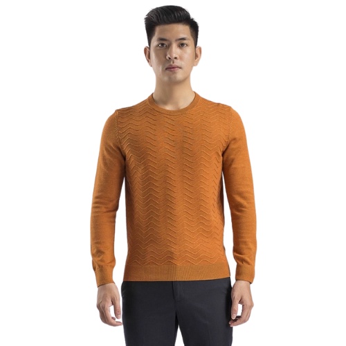 Áo len nam Aristino cổ tròn dáng slim fit bo gấu cổ tay mặt trước dệt nổi hình sóng len acrylic nhẹ ấm AWO002W8