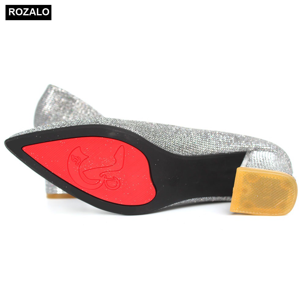 Giày nữ kim tuyến cao 7P gót vuông bọc kim loại Rozalo R8827