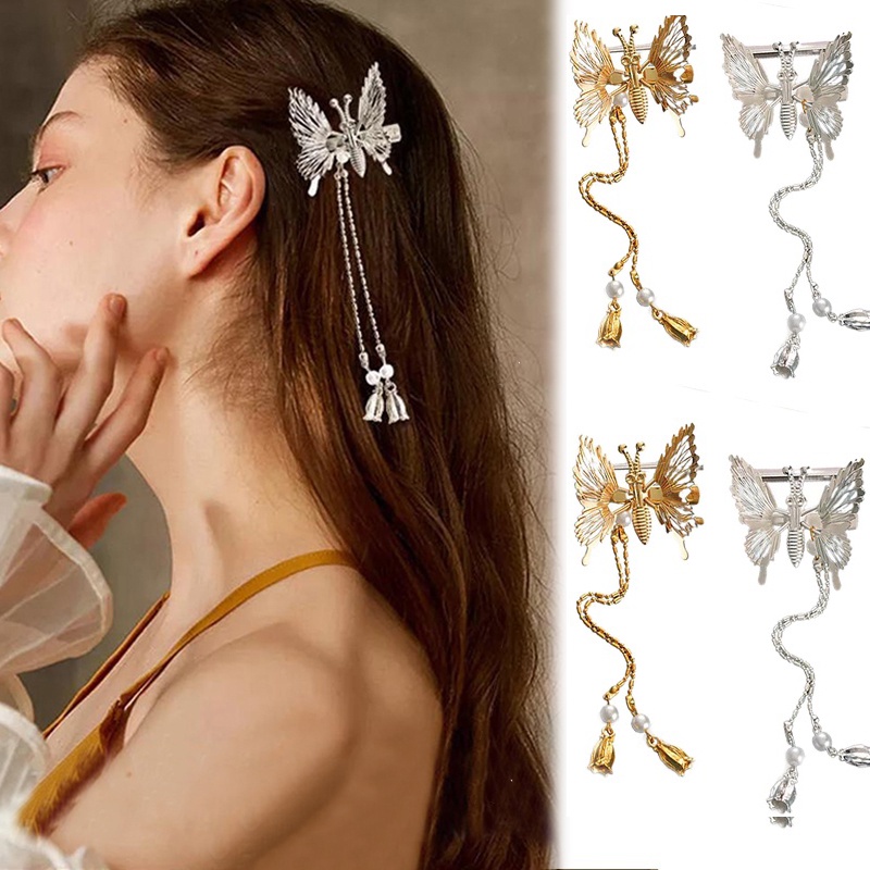 Kẹp Tóc Tua Rua Dáng Dài Hình Bướm Phong Cách Cổ Điển Tinh Tế Cho Nữ