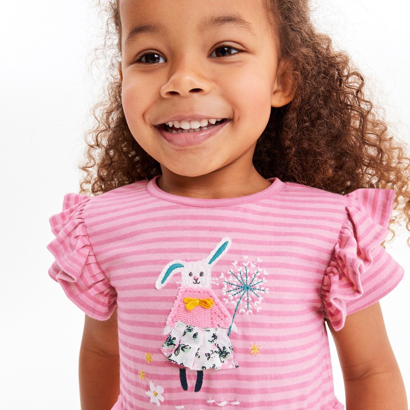 [ Hàng chính hãng ] Váy LITTLEMAVEN hồng chân ren thỏ cực đẹp cho bé gái