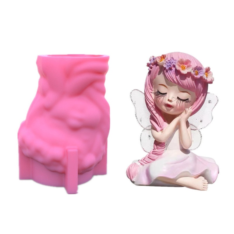 Khuôn silicone làm nến/chậu hoa hình cô gái đội vòng hoa xinh xắn