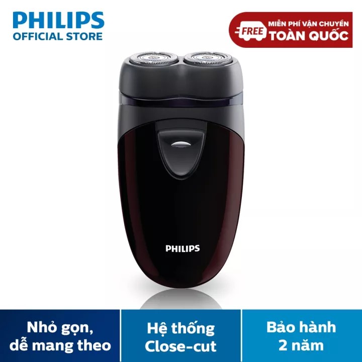 Máy cạo râu Philips PQ206 (Nâu) lưỡi dao xoay tròn - Hàng phân phối chính hãng - Máy sử dụng pin AA tiện thay thế, có th