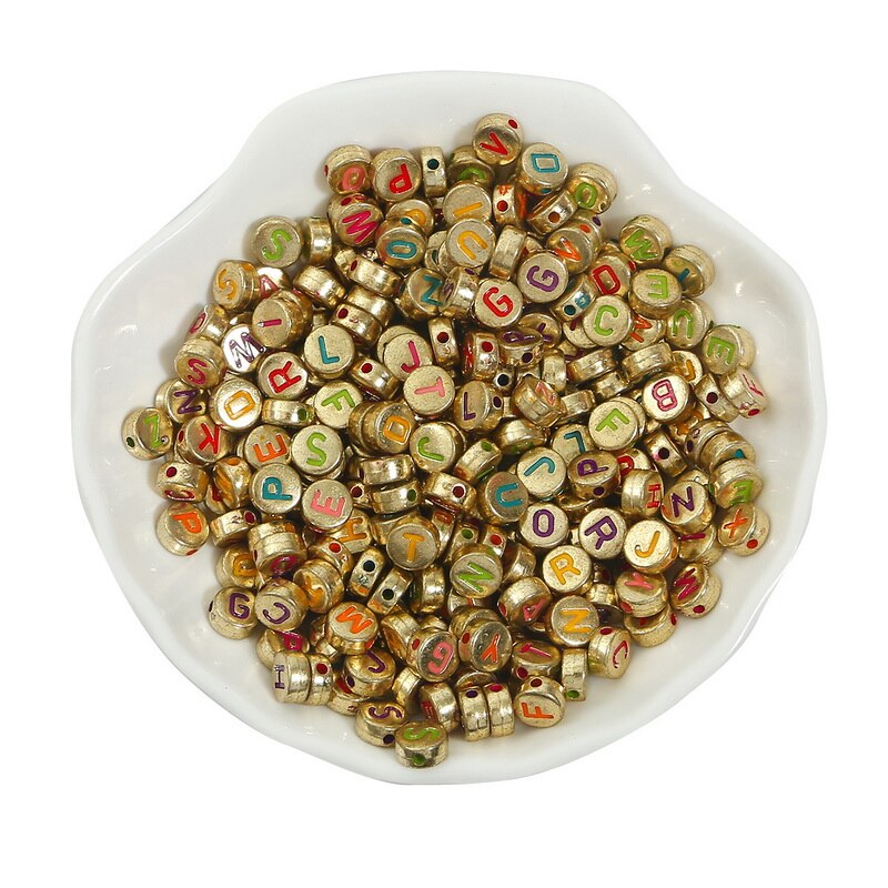 Set 100 hạt acrylic hình chữ cái màu kim loại dùng làm trang sức vòng cổ vòng tay thủ công