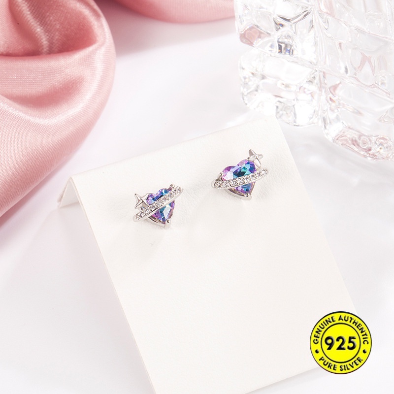 Khuyên Tai Hình Trái Tim Đính Đá Phong Cách Hàn Quốc