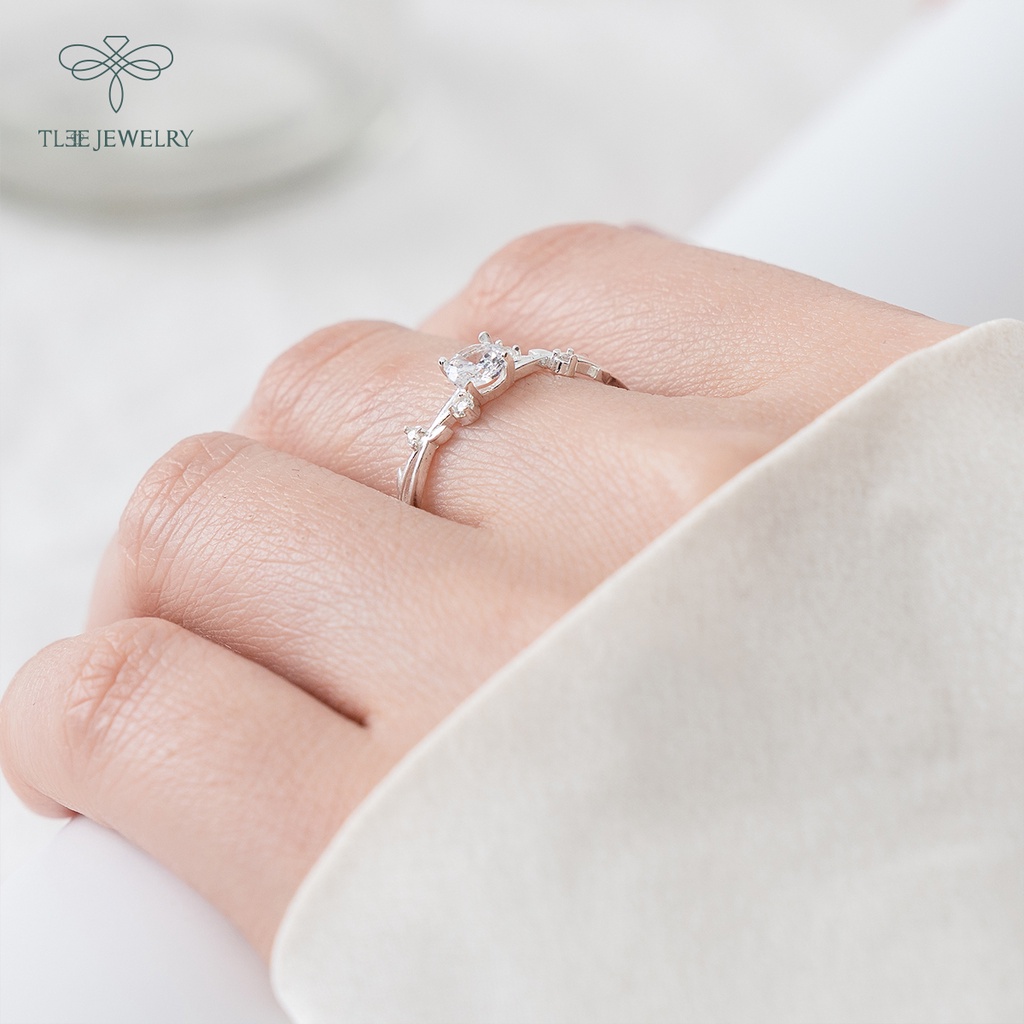 Nhẫn bạc nữ TLEE đính đá nhỏ lấp lánh dây xoắn nữ tính NCJ A0211