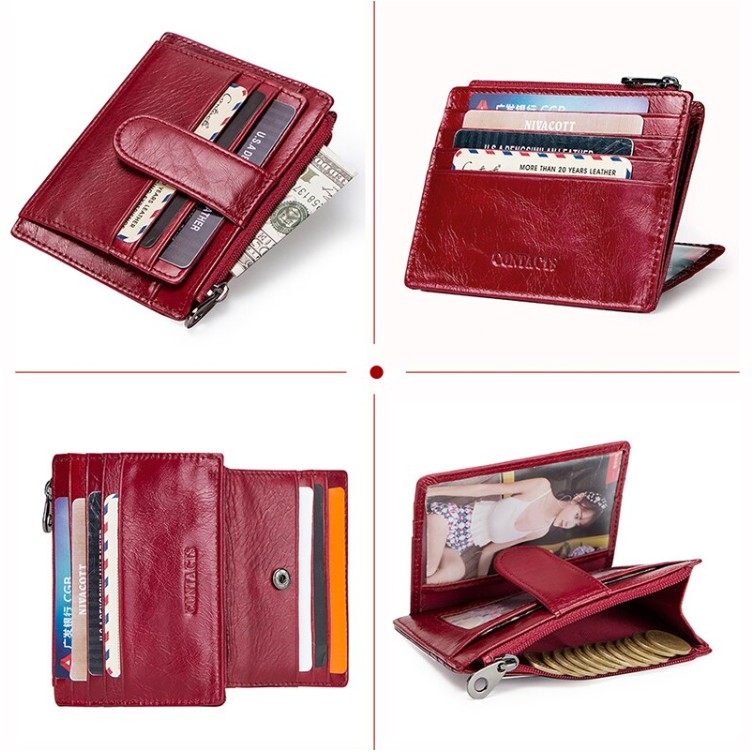 2020 Contact 1007 - Bảo Hành 2 Năm - Bóp Ví Bỏ Túi Tiện Dụng Da Ngựa Điên Women Wallet Genuine Bò - Nam Nữ