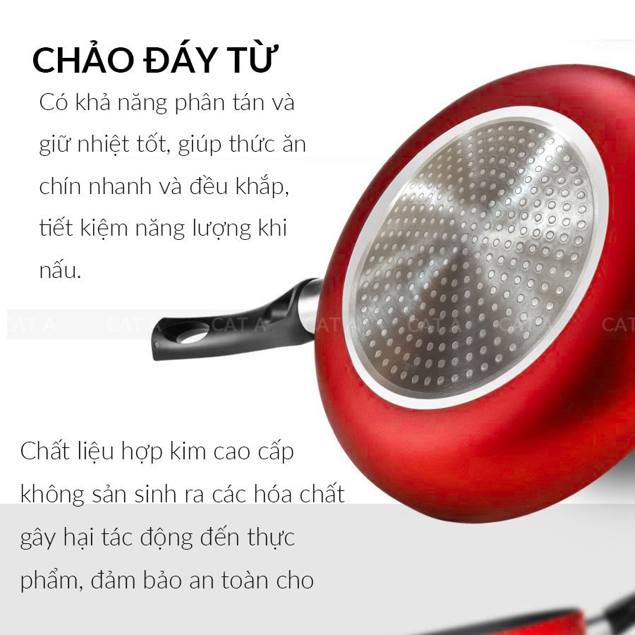 CHẢO CHỐNG DÍNH HỢP KIM NHÔM CÁT Á - ĐÁY TỪ - Có nắp kính - Độ bền cao- Tay cầm đen[TFFP-525-24-XLD]