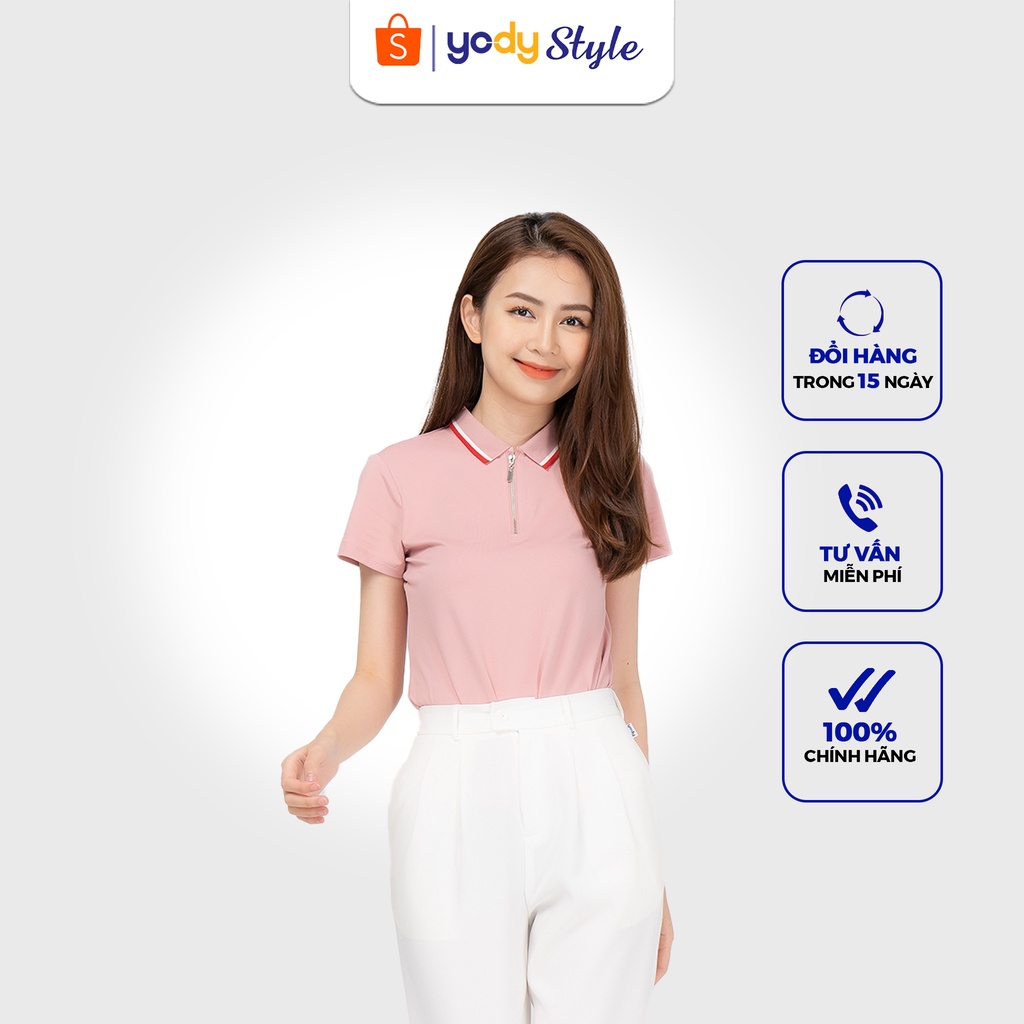 Áo Polo nữ Yody khóa trụ bo kẻ cá tính thoải mái mềm mịn - APN3876 | BigBuy360 - bigbuy360.vn
