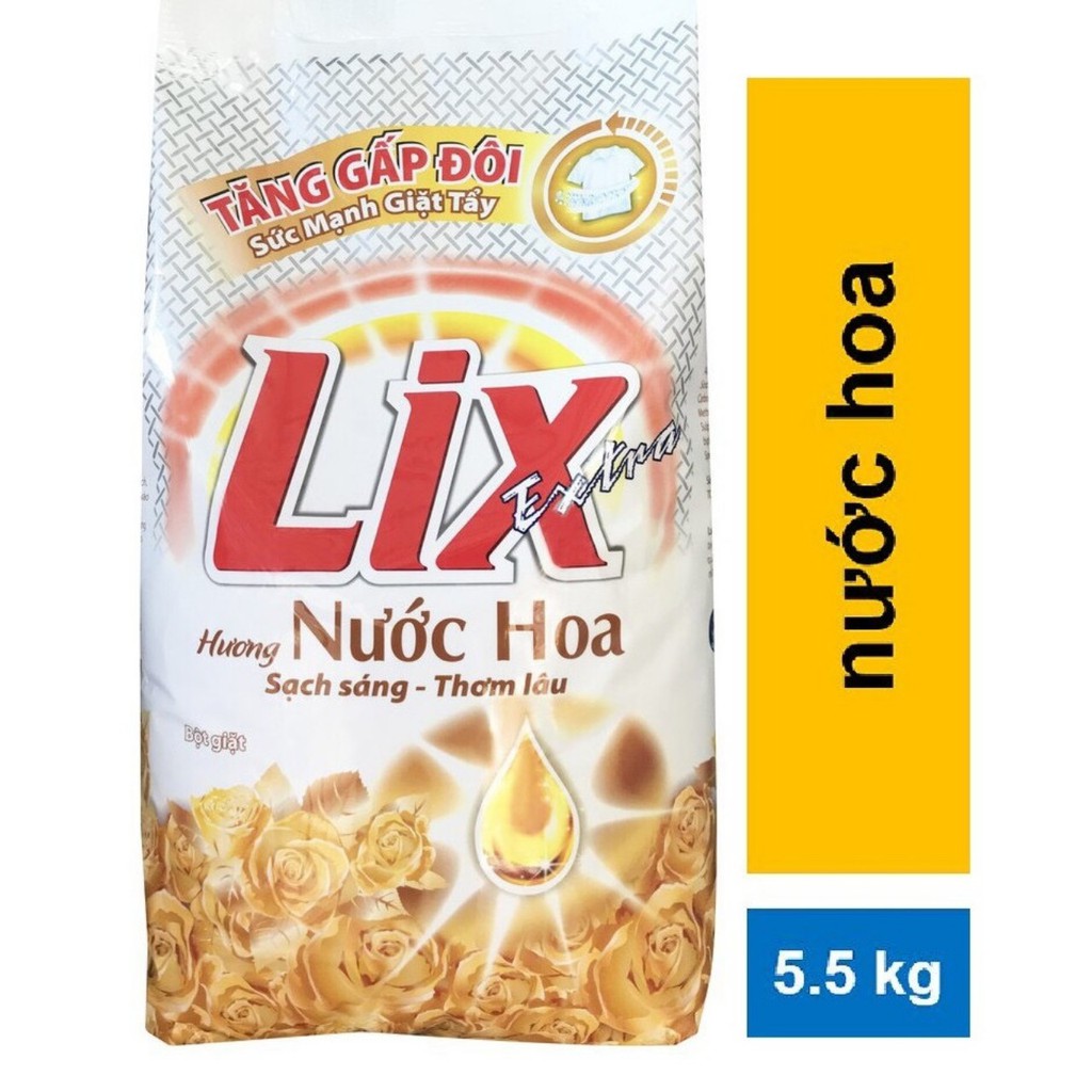 COMBO Bột giặt Lix 5,5 kg Hương Nước Hoa Tặng Nước Rửa Chén 750g