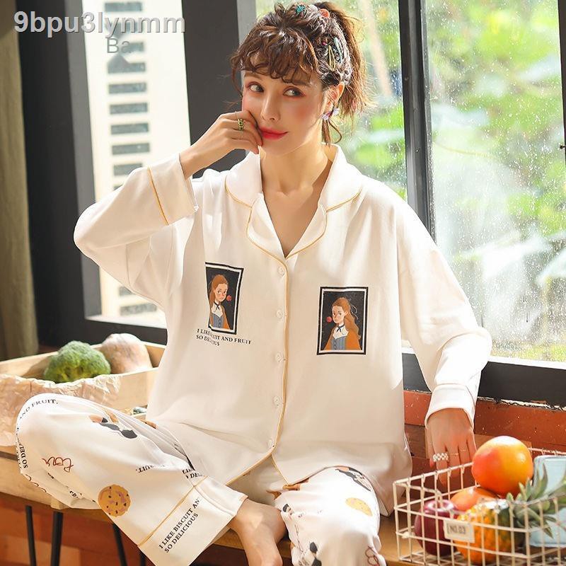 Đồ bộ/ Đồ mặc nhàBộ đồ ngủ nữ, mùa xuân và thu cho cotton Áo dài tay đông Học sinh Hàn Quốc dễ thương có thể mặc quần ở