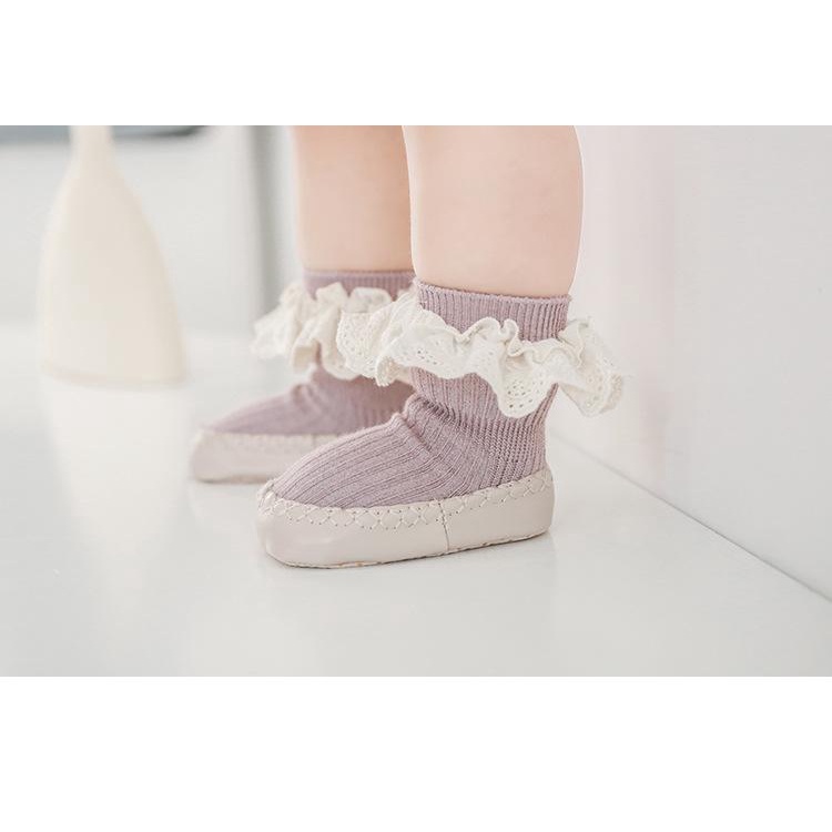 Giày Vớ cotton Đế Mềm Chống Rơi Phối Ren Kiểu Công Chúa Dễ Thương Dành Cho Trẻ Em Mới Biết Đi 2023