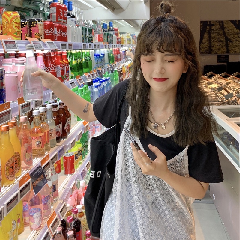 Áo Thun Ngắn Tay Cổ Chữ U Màu Đen Thời Trang Mùa Hè Độc Đáo Cho Nữ