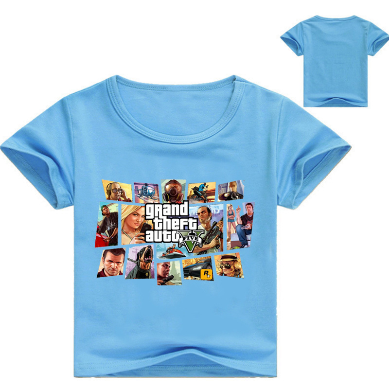 2021 summer new children's children's clothing pure cotton short-sleeved cartoon GTA street warrior printed casual T-shirt boys multicolor top