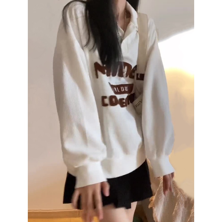 ZHELIHANGFEI Áo Nỉ Dài Tay Form Rộng Phong Cách Hiphop Thời Trang Xu Hướng