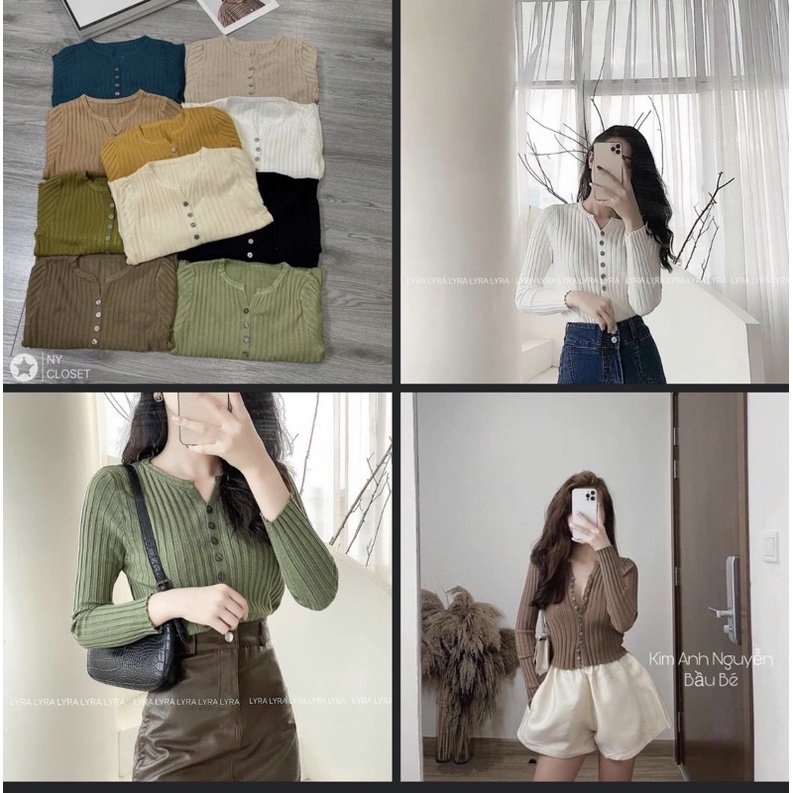Áo len tăm dài tay cúc loang mềm mịn nhiều màu