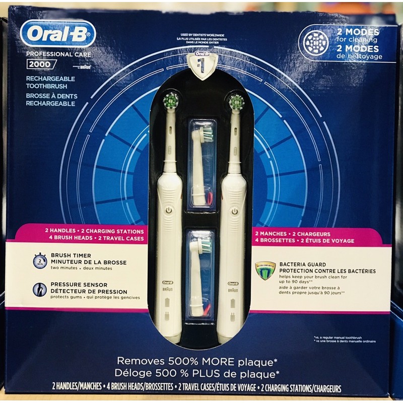 Bàn chải đánh răng sạc điện siêu năng Oral-B Pro 2000 Crossaction 2 cái